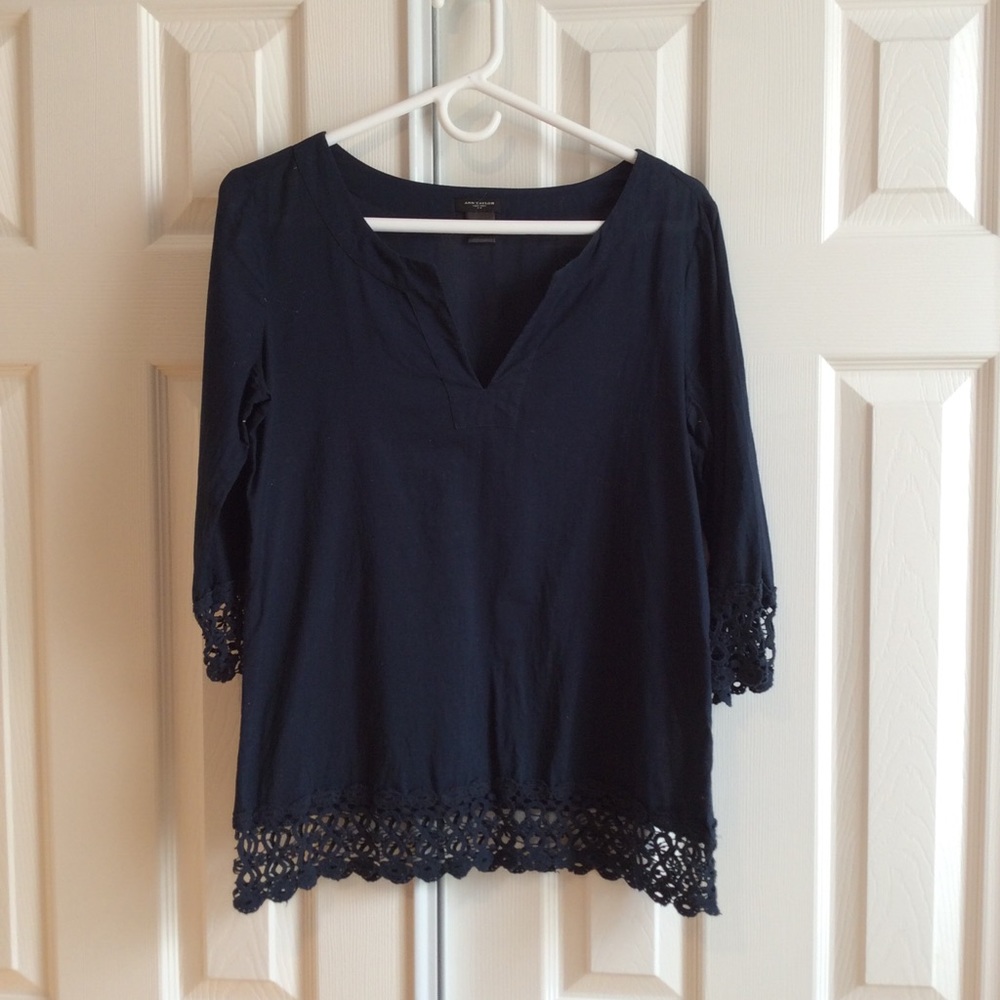Ann Taylor Navy Blue Cotton Tunic - Blouse